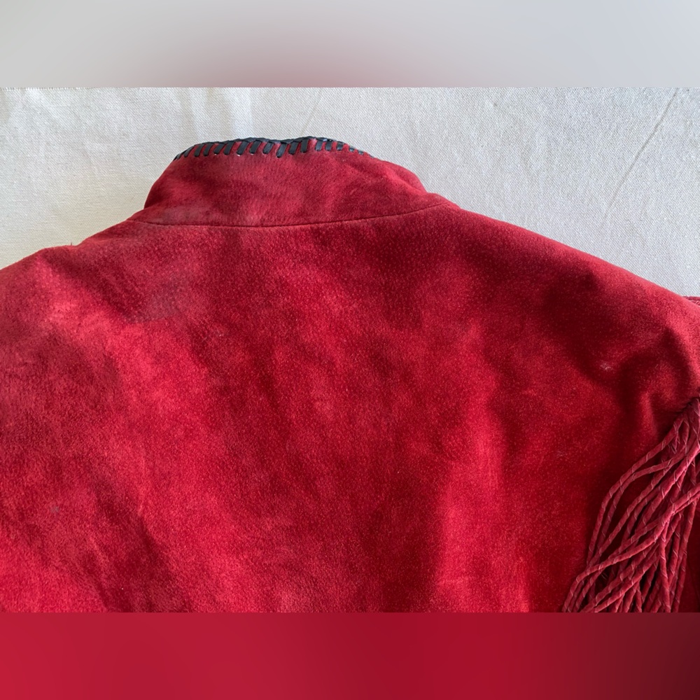 Cripple Creek Vintage 90s Red Leather Beaded Fringe Jacket Native Boho Bold XL - Picture 15 of 16